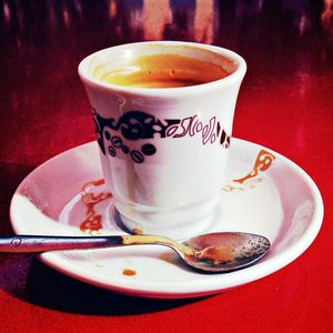 Close-up of coffee cup on table