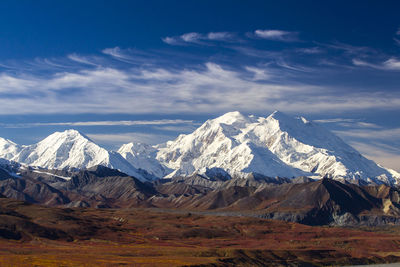 Scenic view of snowcapped mountains against sky