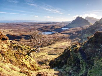 Winter colors of hilly landscape on isle of skye in scotland. beautiful quiraing range of mountains