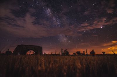 Scenic view of field against star field at night