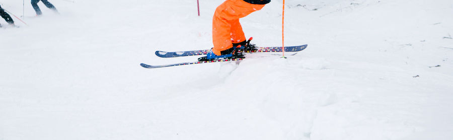 High angle view of person skiing on snow