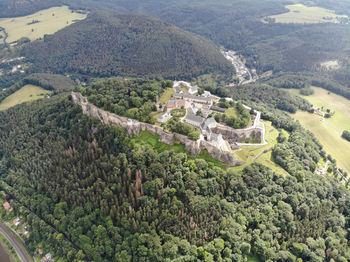 High angle view of castle on landscape