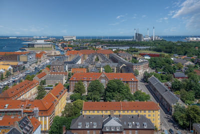 High angle view of townscape against sky