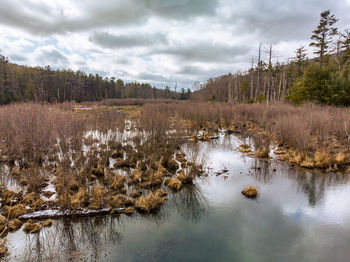 Scenic view of lake against sky