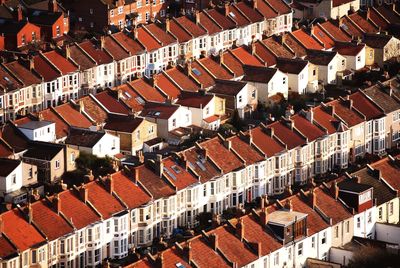 Aerial view of houses in city