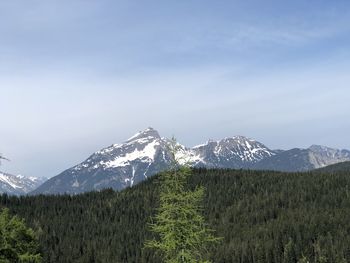 Scenic view of snowcapped mountains against sky