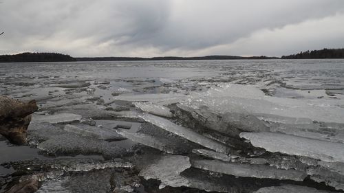 Scenic view of frozen sea against sky