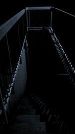 High angle view of staircase at night