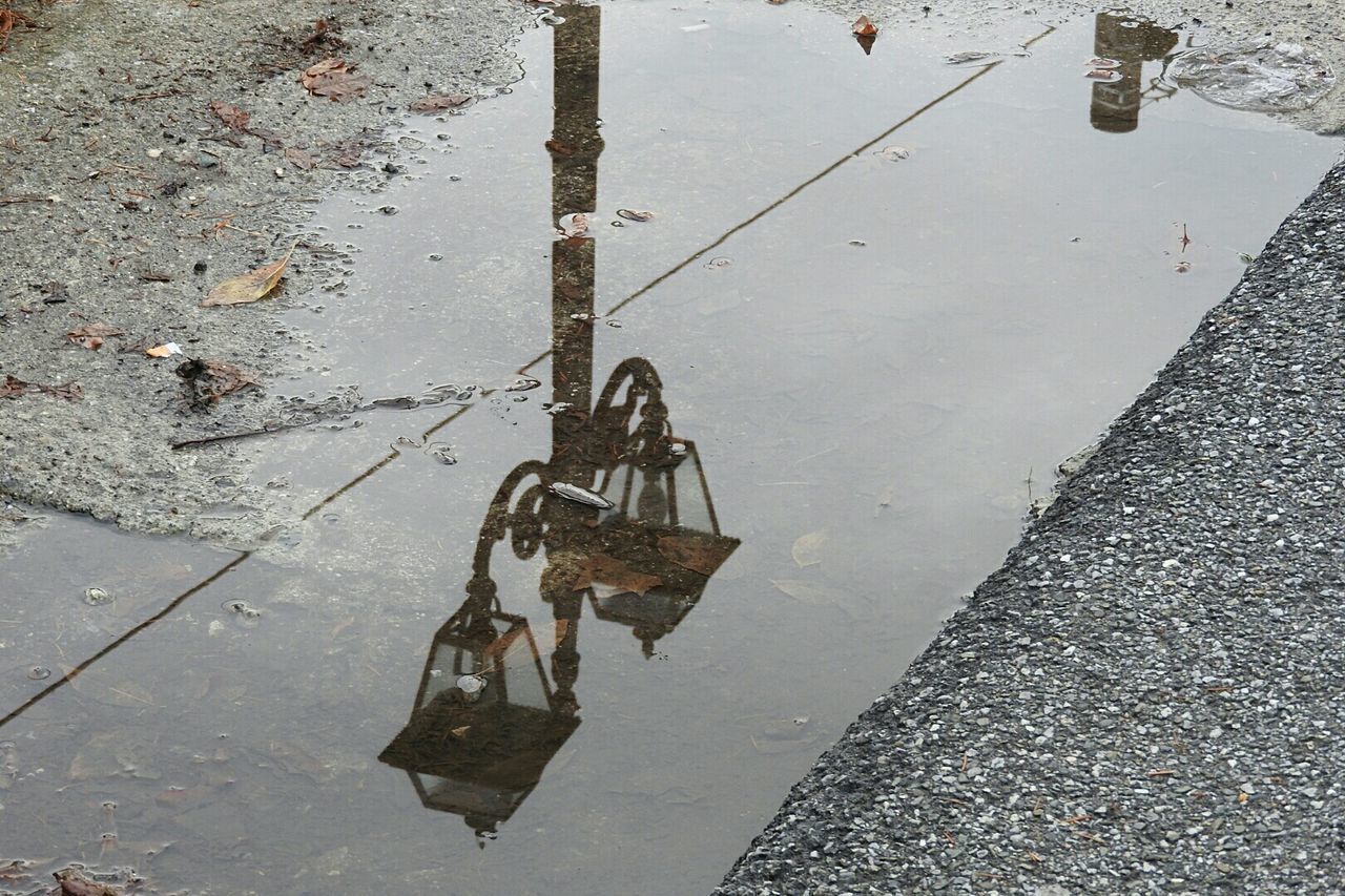 HIGH ANGLE VIEW OF PUDDLE IN WATER