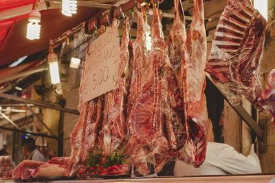 Fresh meat for sale at market stall