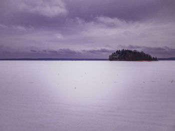 Scenic view of lake against sky during winter