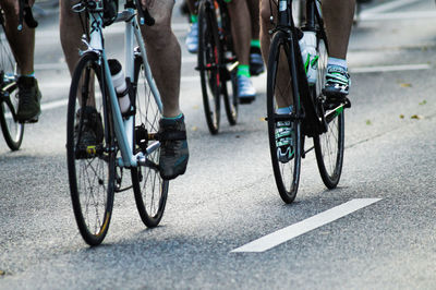 Bicycles parked on road