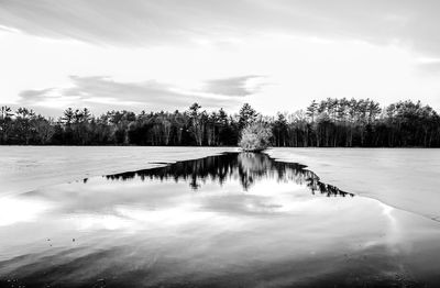 Scenic view of lake against sky during winter