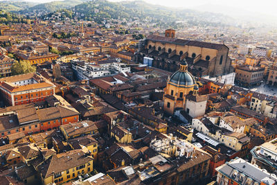 Aerial view of cathedral amidst buildings in city