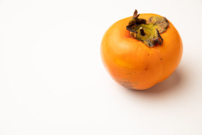 Close-up of orange fruit against white background