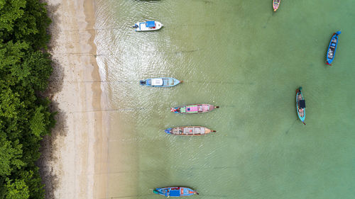 Directly above shot of nautical vessels moored at sea