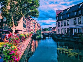 Scenic view of river by trees against sky