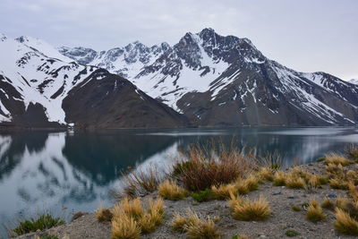 Scenic view of snowcapped mountains against sky