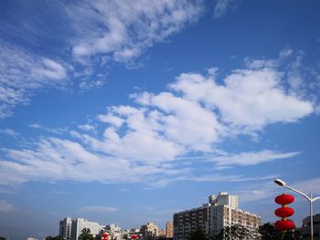 Low angle view of buildings against cloudy sky