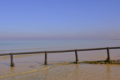 Scenic view of sea against clear blue sky