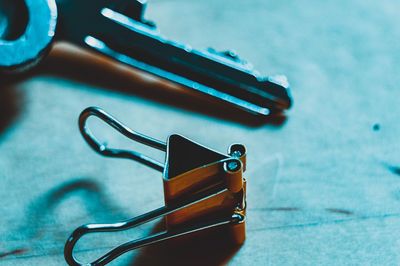 High angle view of electric lamp on table