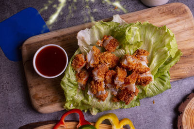 High angle view of food on cutting board