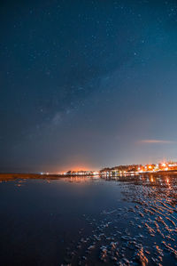 Scenic view of sea against sky at night