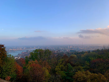High angle view of cityscape against sky during autumn