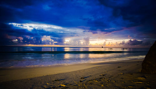 Scenic view of sea against sky at sunset