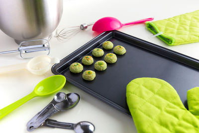 High angle view of vegetables on table at home
