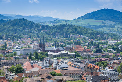 High angle view of townscape against sky