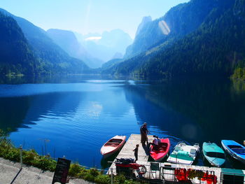 High angle view of lake against mountains