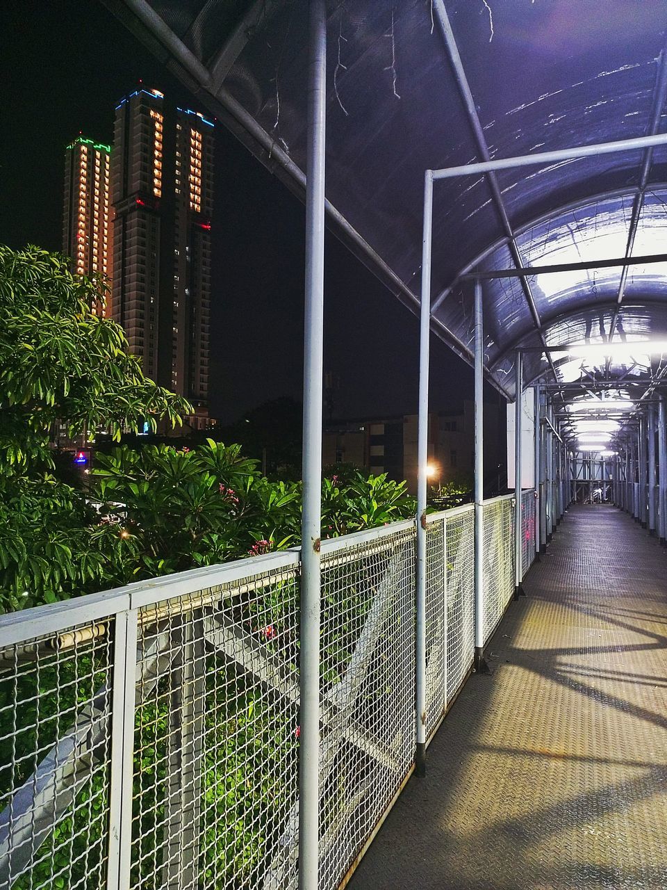 architecture, built structure, city, building, building exterior, illuminated, night, no people, nature, plant, urban area, railing, outdoors, footpath, lighting equipment, transportation, office building exterior, the way forward