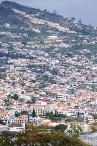 High angle view of buildings in city