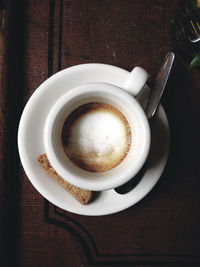 High angle view of coffee on table