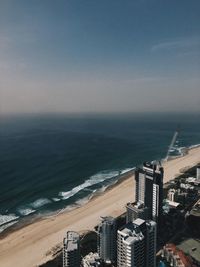 High angle view of city at seaside