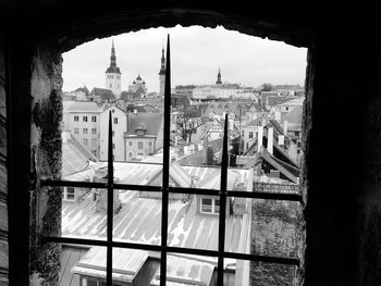 Cityscape seen through window