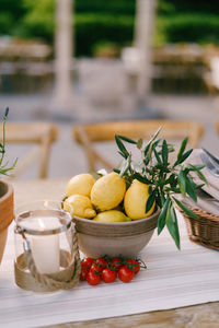 Fruits in bowl on table