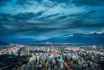 High angle view of city at night