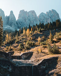 Scenic view of mountains against clear sky