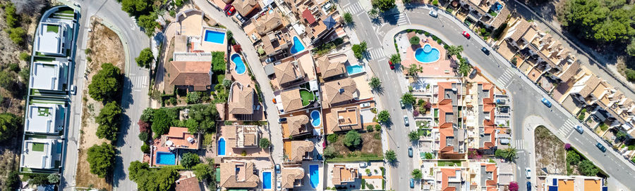 High angle view of buildings in city