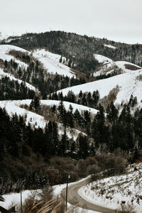 Scenic view of snow covered field against sky