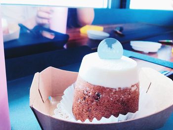 Close-up of cake in plate on table