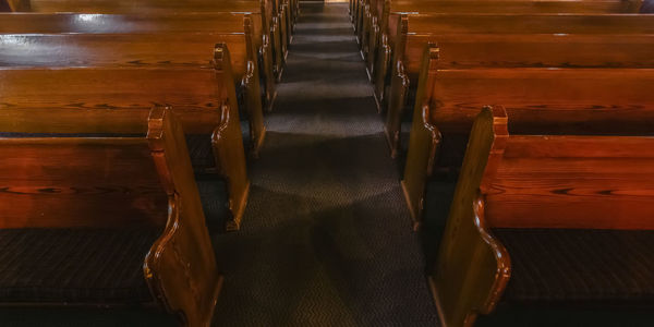 High angle view of empty seats in building