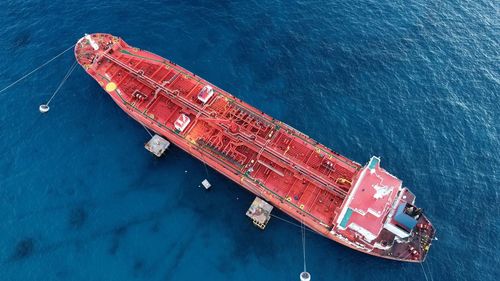 High angle view of ship on sea