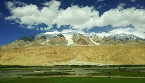 Scenic view of snowcapped mountains against sky