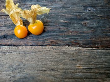 High angle view of orange on table