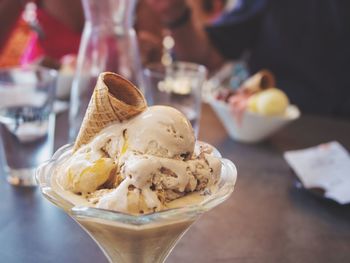 Close-up of ice cream on table