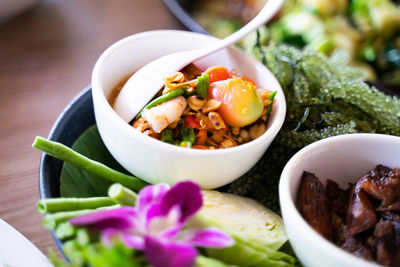 Close-up of salad in bowl on table