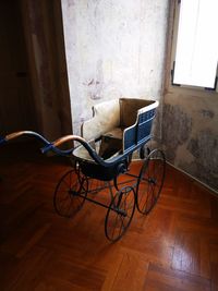 Bicycle on wooden table at home